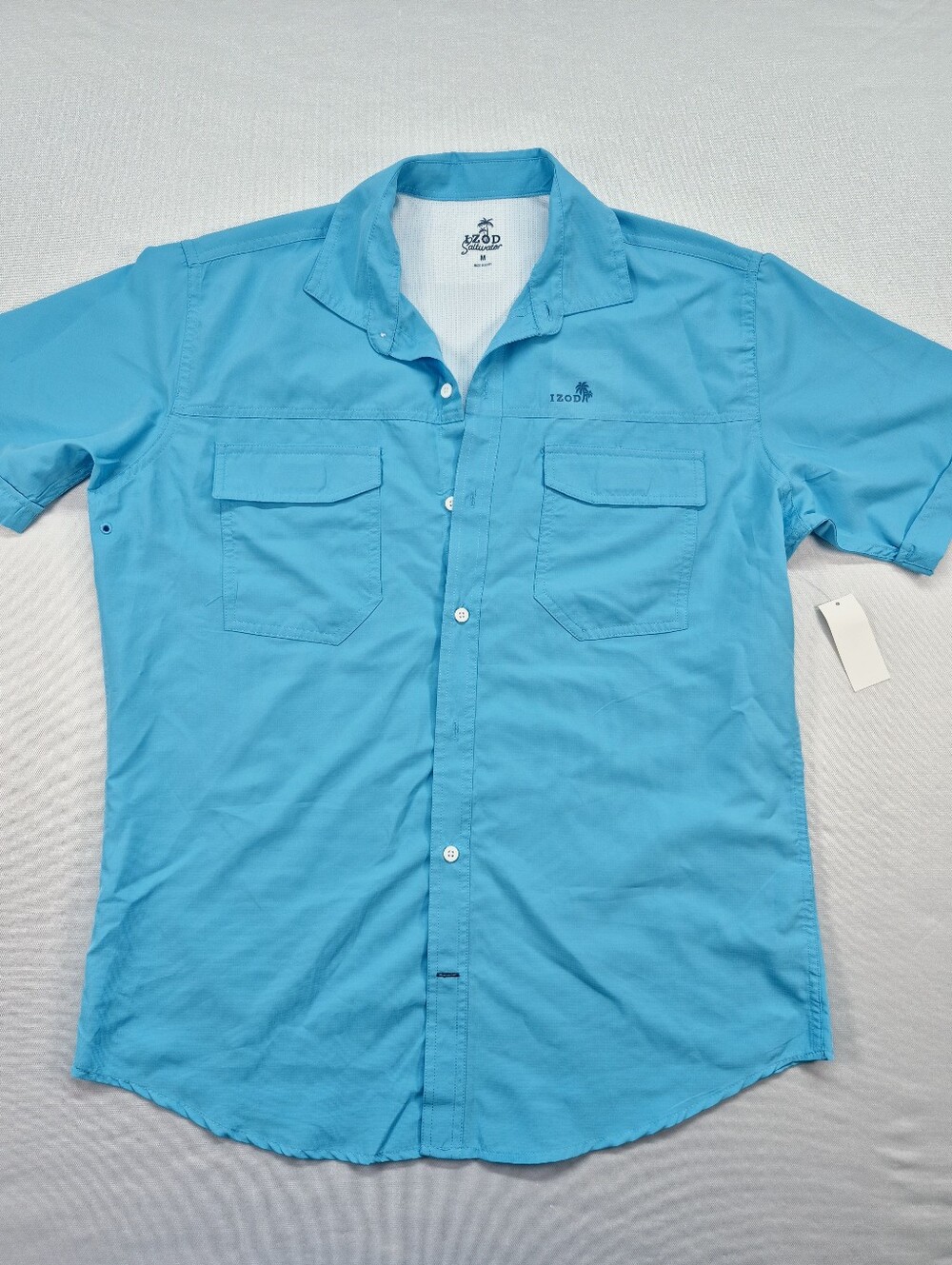 IZOD Sunshield Mens Med Performance Short Sleeve Button Down Shirt NWT $55
